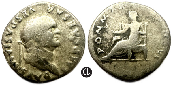 Vespasian, AR Denarius, Rome Mint, 75 AD - Pax Seated