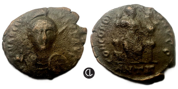 Honorius, AE Nummus, Antioch Mint, 401-403 AD - Constantinopolis Seated