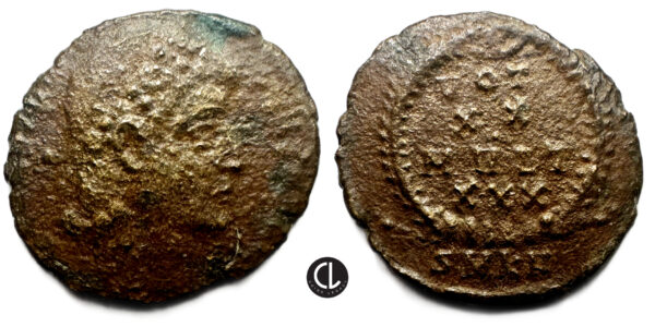 Roman Imperial,  Constantius II, AE Follis (bronze, 1.1g, 15mm), Kyzikos Mint,  347-348 AD