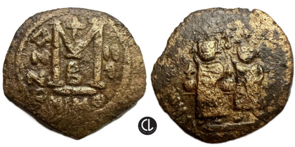 Heraclius, with Heraclius Constantine, AE follis, Nicomedia, RY 3 = 612/13