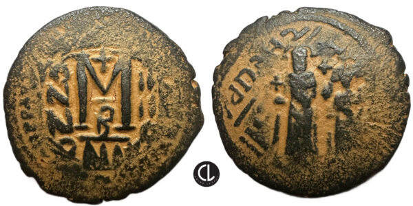 Heraclius, with Heraclius Constantine, AE Follis, Nicomedia, RY 4 = 613/4. Overstruck