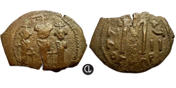 Heraclius, with Martina and Heraclius Constantine, AE Nummus. Uncertain mint in Cyprus, dated RY 17 = AD 626/7