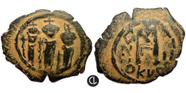 Heraclius, with Martina and Heraclius Constantine, AE Nummus. Uncertain mint in Cyprus, dated RY 17 = AD 626/7