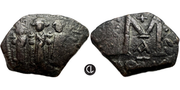 Heraclius, with Martina and Heraclius Constantine, AE Nummus. Cyzicus, RY 20 = AD 629/630