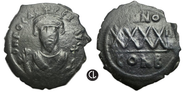 Phocas, AE Follis, Constantinople, RY 4 = AD 605/6