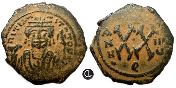 Maurice Tiberius, Half Follis, Theoupolis (Antiochia), RY 8 = AD 589/90