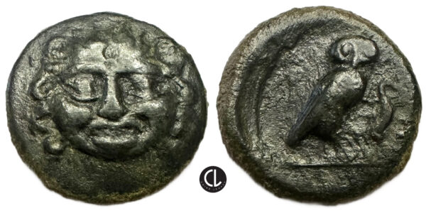 Sicily, Kamarina, AE Tetras (bronze, 3.6g, 17mm), circa 420-405 BC